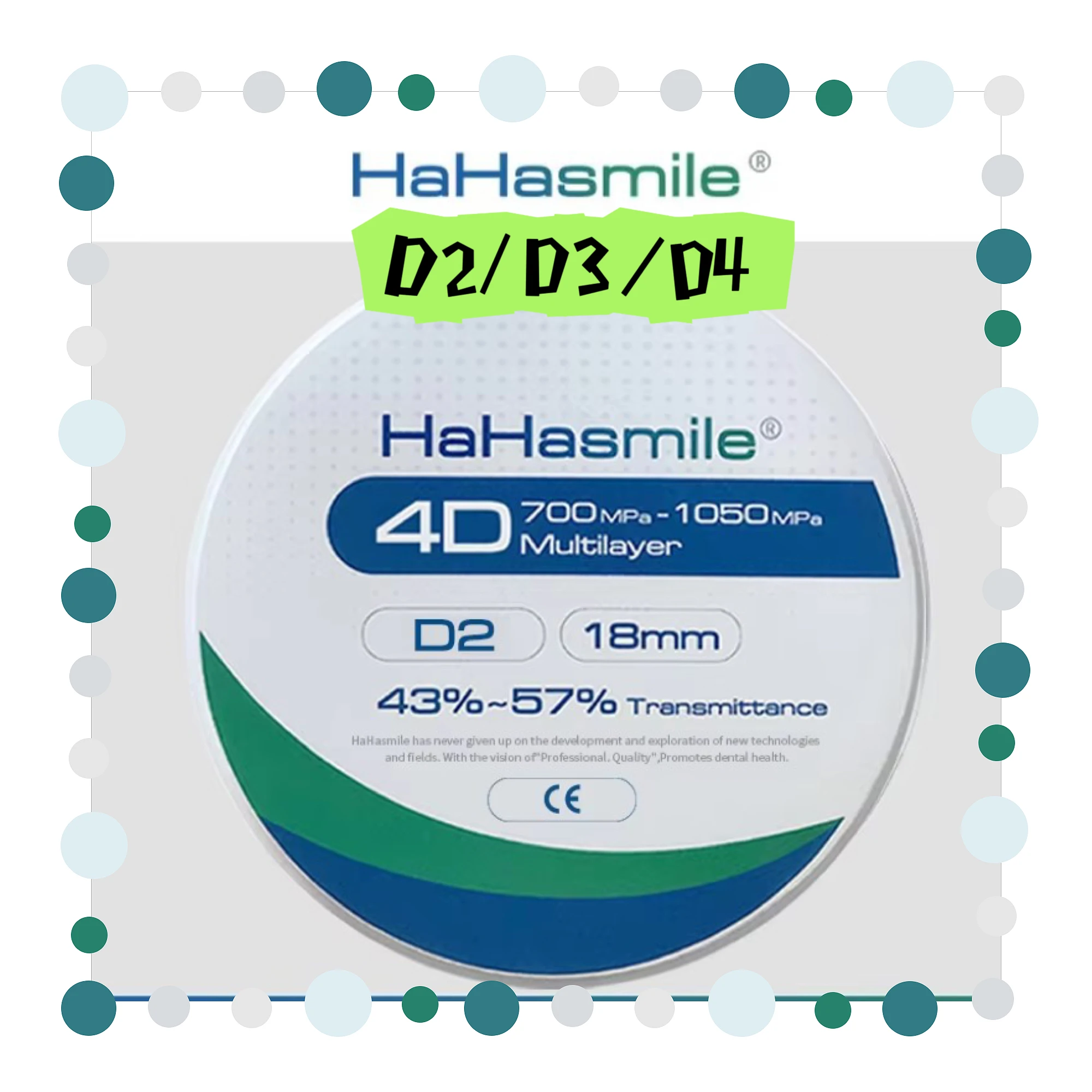 

HaHasmile 4D-Multilayer 98mm Zirconia Blocks | D2-D4 Multi-Shade | Crown & Bridge Material