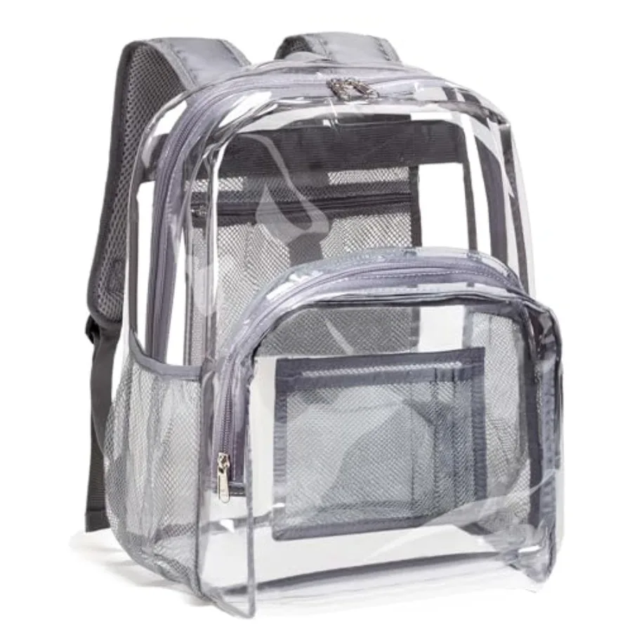

Clear Backpack Heavy Duty PVC Transparent Backpack with Reinforced Strap Stitches and Capacity for College Workplace Security