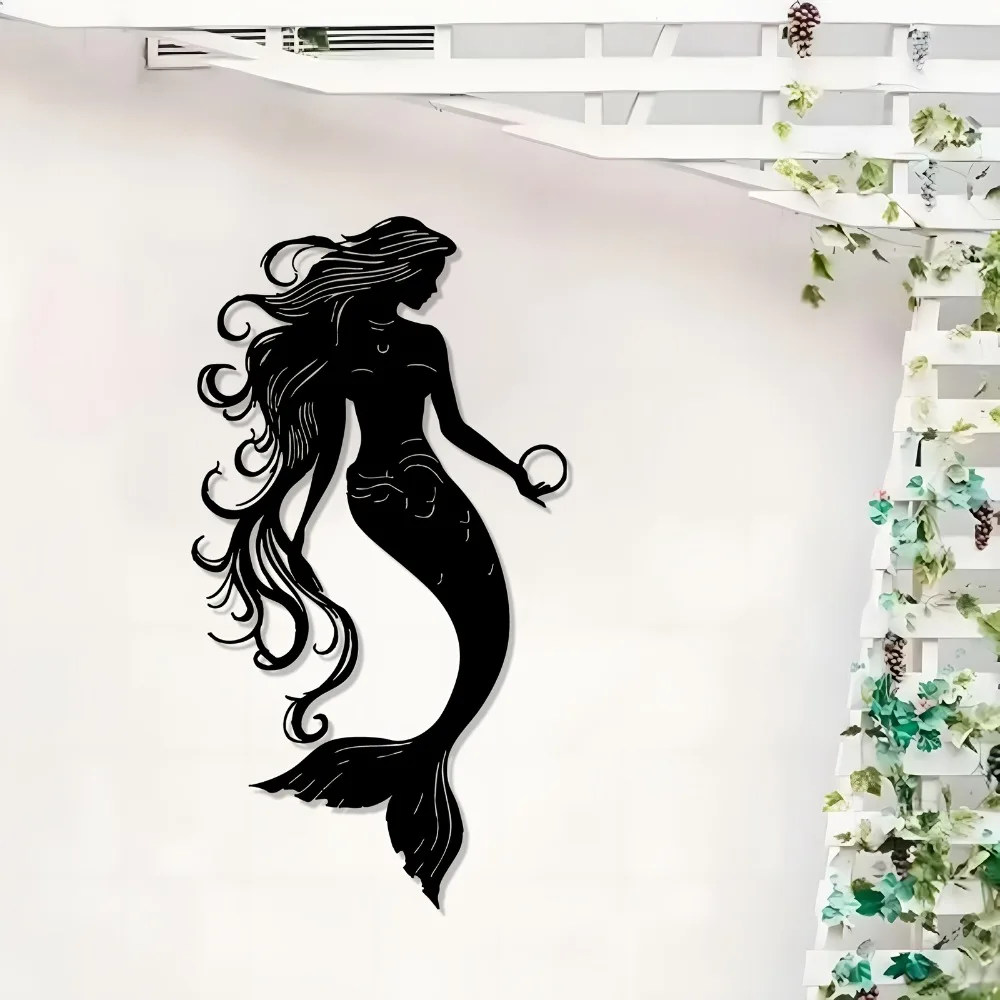 Enchanting Mermaid Metal Wall Art, Weather-Resistant Iron Sculpture, Ocean Theme Gift for Bedroom Garden