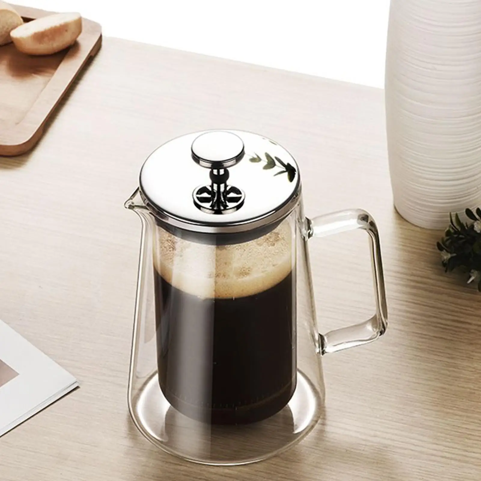 

Coffee Presses Glass Stainless Steel Double-Wall Insulated Kettle French Coffee Press for Camping Travel Tea Cafe Home Office
