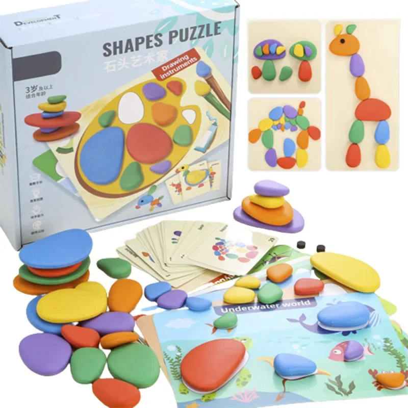 Children 3D Montessori Toys Rainbow Pebbles Logical Thinking Game Kids Painting Sensory Learning Toys