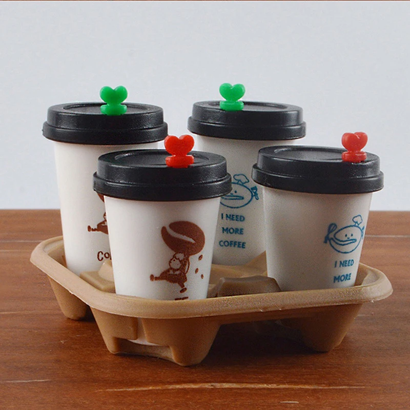 Cute Miniature Dollhouse Latte Coffee Cup Sleeve Mini Drinks Tray Miniature Food Toy Coffee Model For Doll Accessories