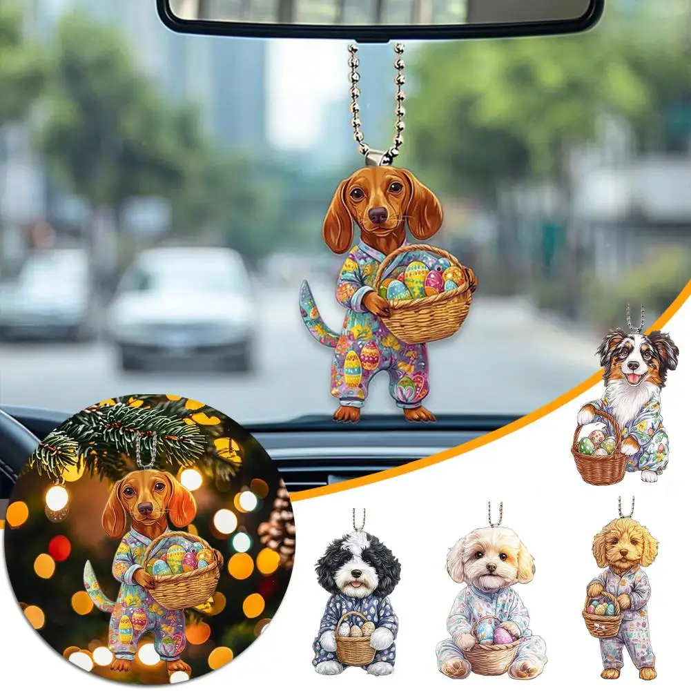 Colorful Puppy Ornament Colorful Easter Dog Car Hanging Ornament Acrylic 2d Flat Puppy Pendant Decoration Cute Easter for Gifts