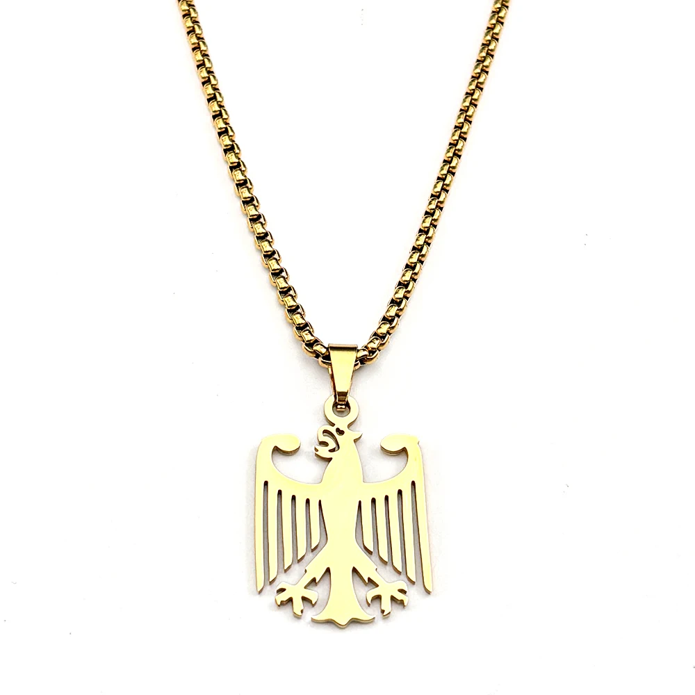 Hollow German Eagle Bundesadler National Emblem Symbol Pendant Necklaces Gold Color Stainless Steel Chain Germany Jewelry Gift