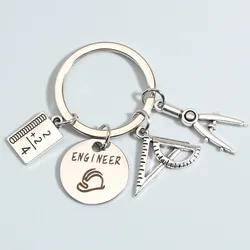 Engineer Keychain Book Ruler Compasses Key Ring Architect Key Chains Student Gifts For Women Men DIY Handmade Jewelry Gifts