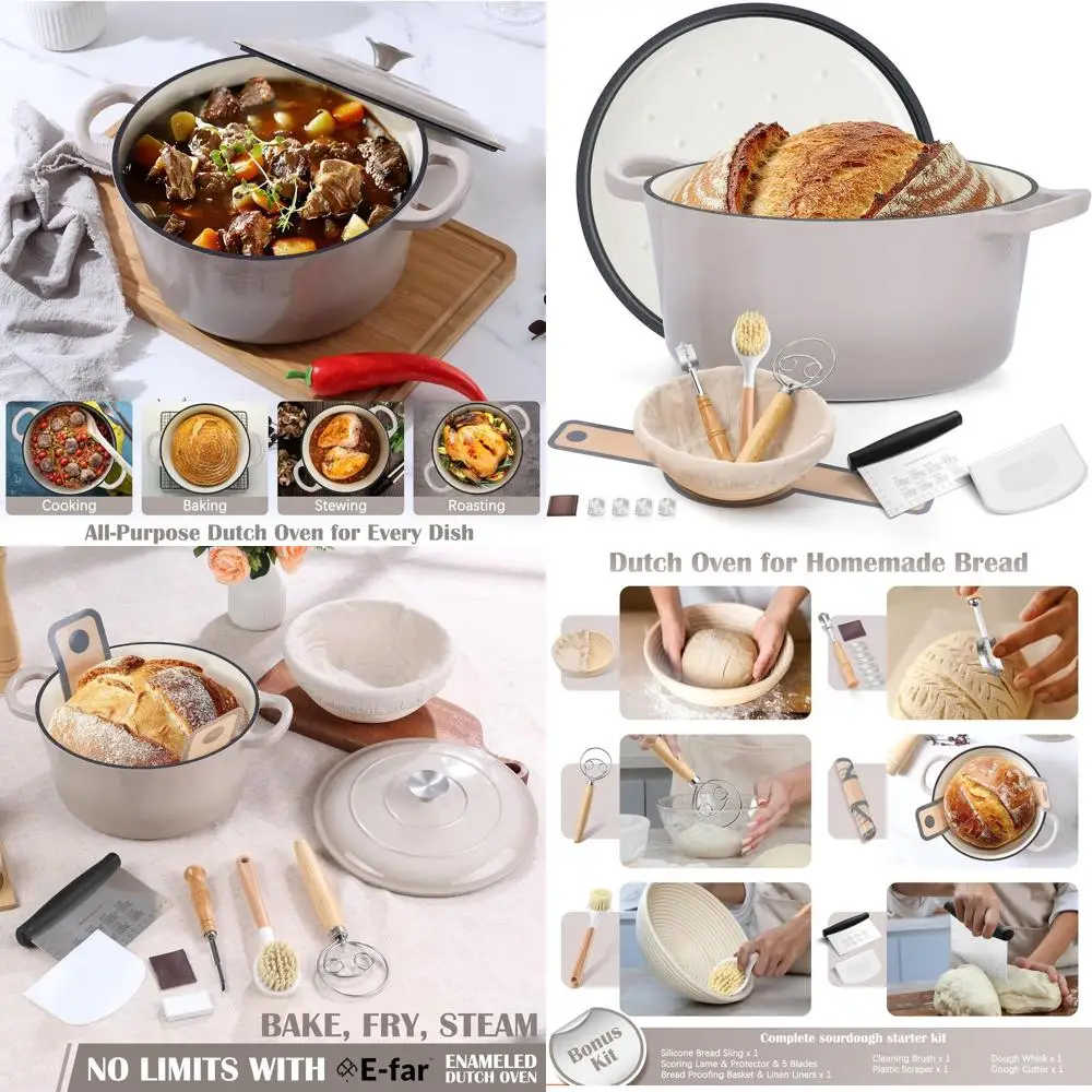 

6-Quart Enamel Cast Iron Dutch Oven with Basting Lid for Sourdough Bread Baking, Heavy-Duty Casserole Pot in Khaki