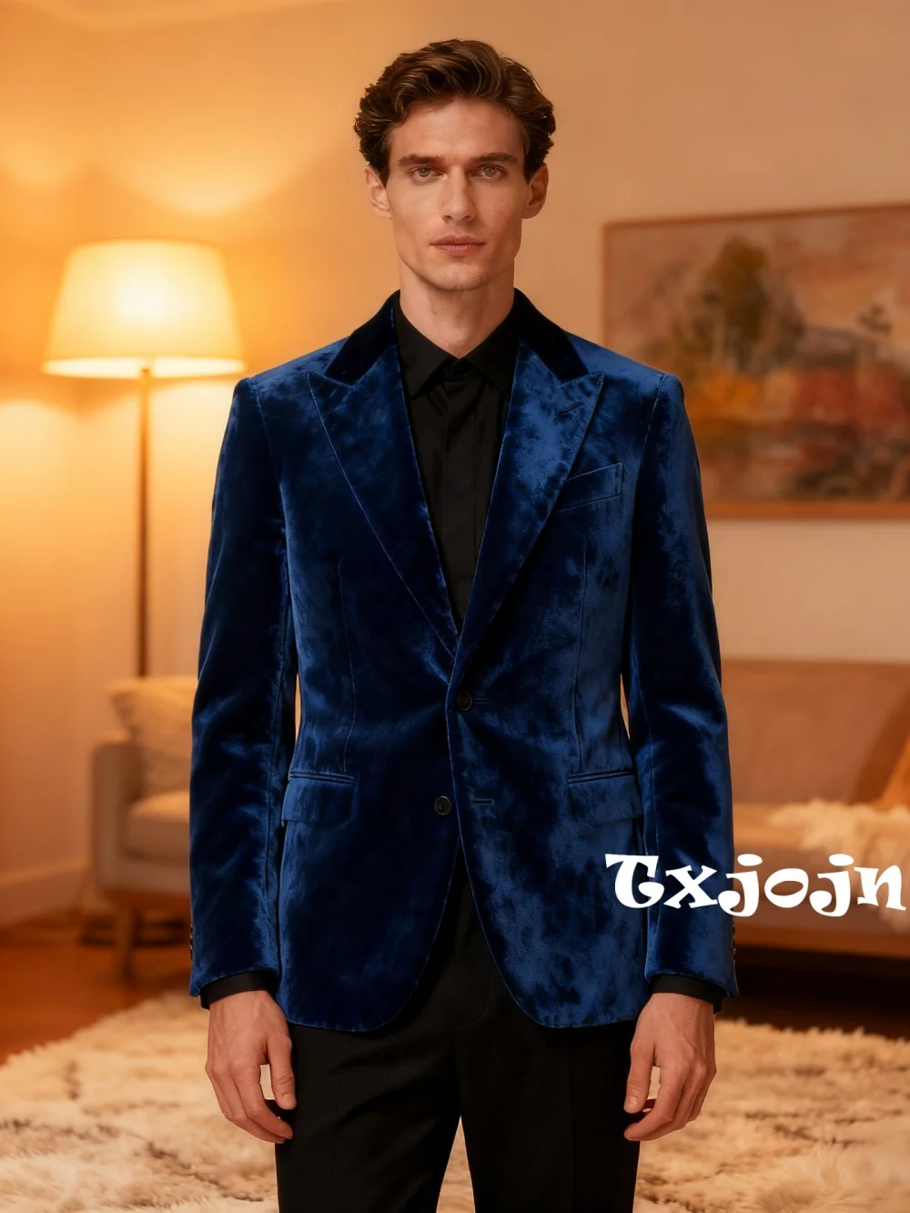 

Stylish Royal Blue Velvet Suit Set 2 Pieces For Men Autumn Long Sleeved Men's Tuxedo For Party Plus Size Man Suits Prom Wear