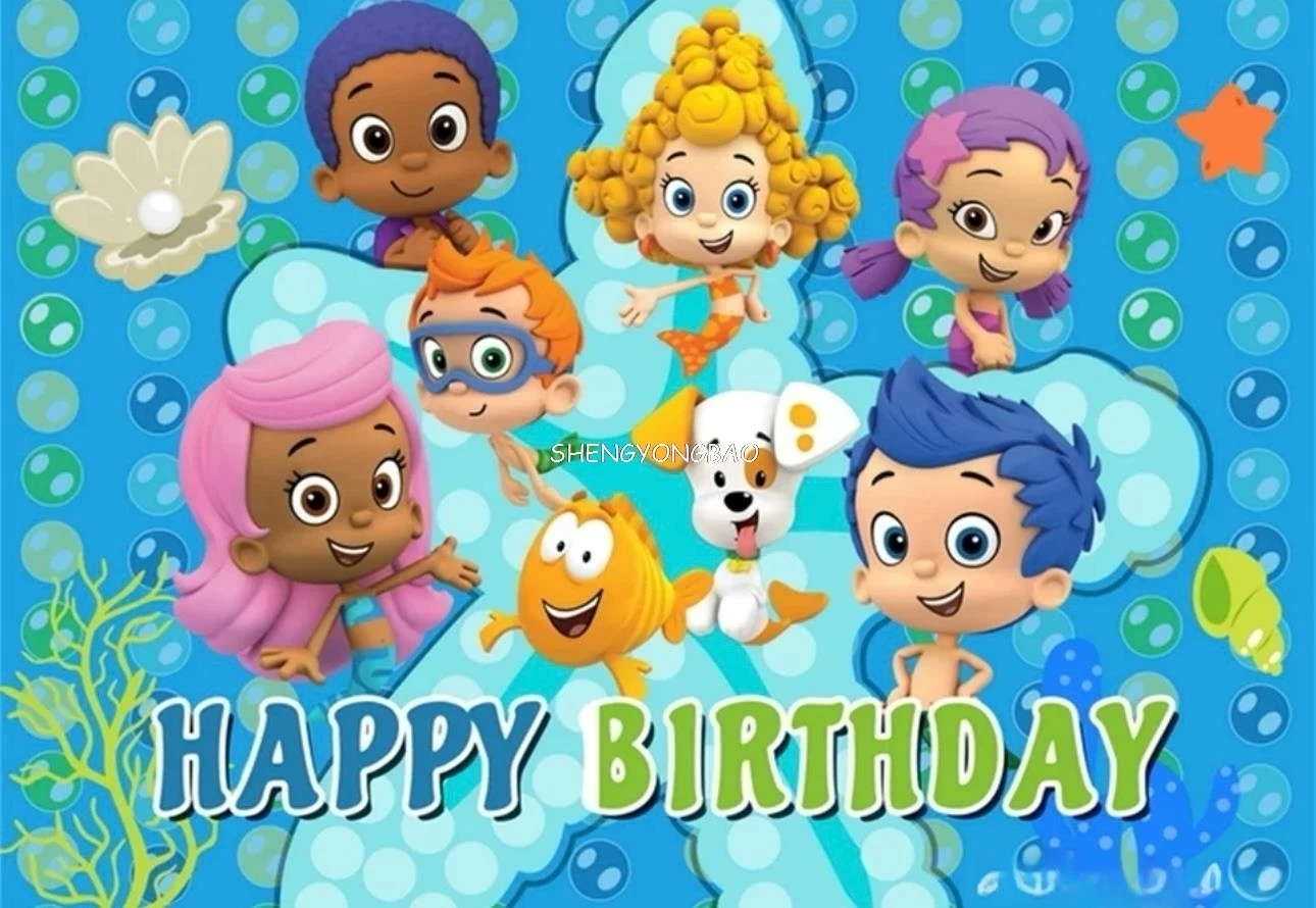 Bubble Cartoon Guppies Photography Backdrops Children Birthday Party Underwater World Fish Baby Photo Studio Background PP-01