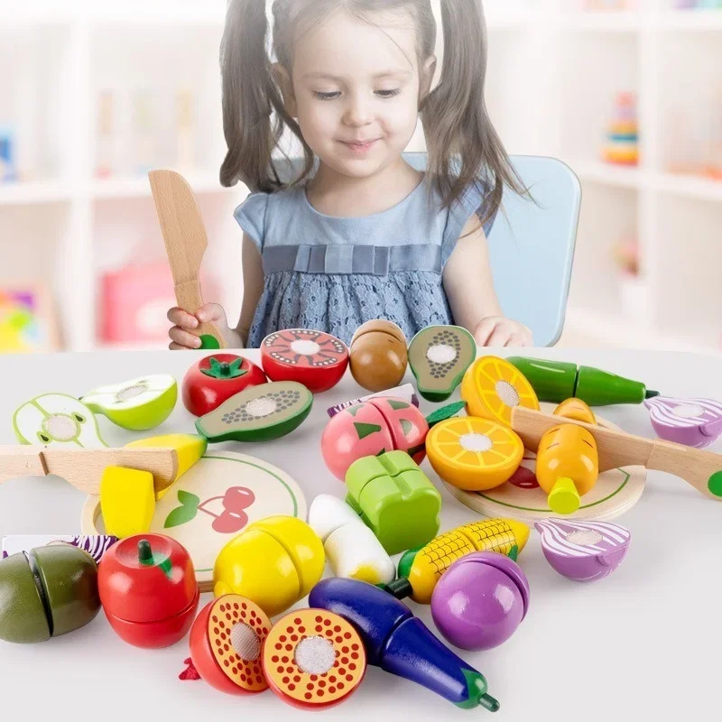 Divertido juego de juguetes pequeños para niños, cocina cortada, frutas y verduras frescas, comida de imitación, aprendizaje, juguetes educativos para edades tempranas