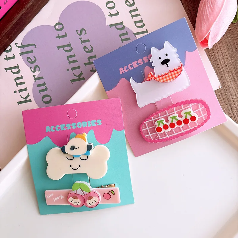 2024 New Trend Alloy Resin Cartoon Dog Duckbill Clip 2PCS School Party Creative Hair Clip Set for Girls Cute Hair Accessories image 3