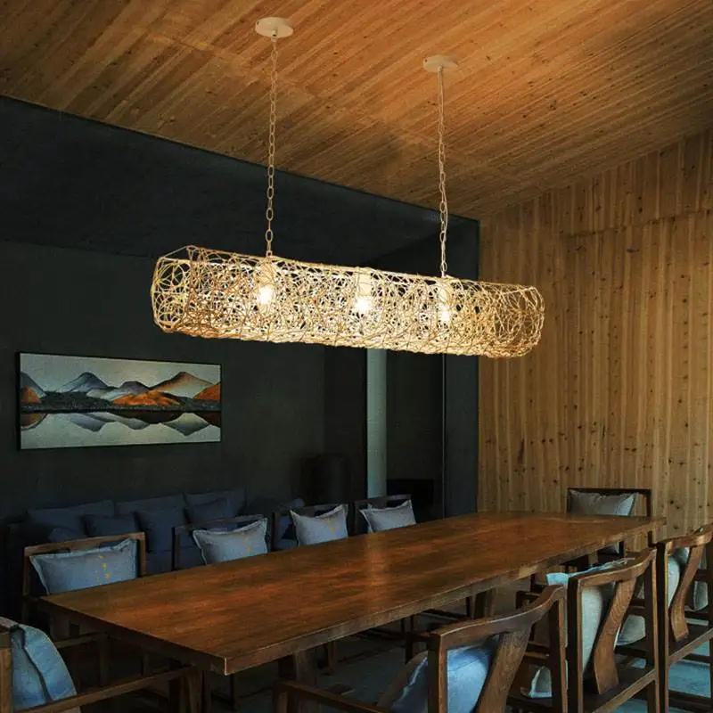 

New Chinese style Tea Room Vintage Restaurant Pendant Southeast Asian Vine Weaving Homestay Study Cashier Bar Atmosphere Light
