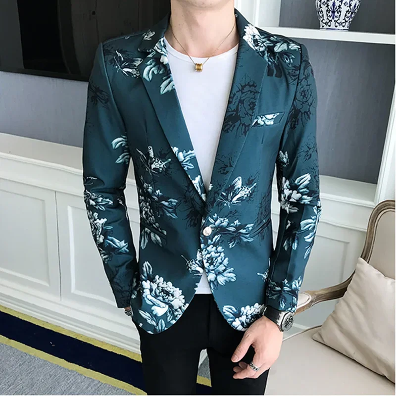 High Quality S-3XL Korean Version Fashion Casual Printing Shopping Travel Party Party Nightclub Dress Men's Slim Suit Jacket