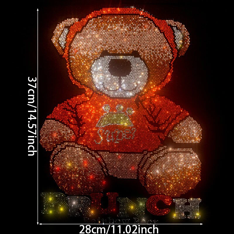 Sparkling Rhinestone Iron-On Transfer Patch, Cute Cartoon Teddy Bear & Letter Design, DIY Fashion Decoration for T-Shirts