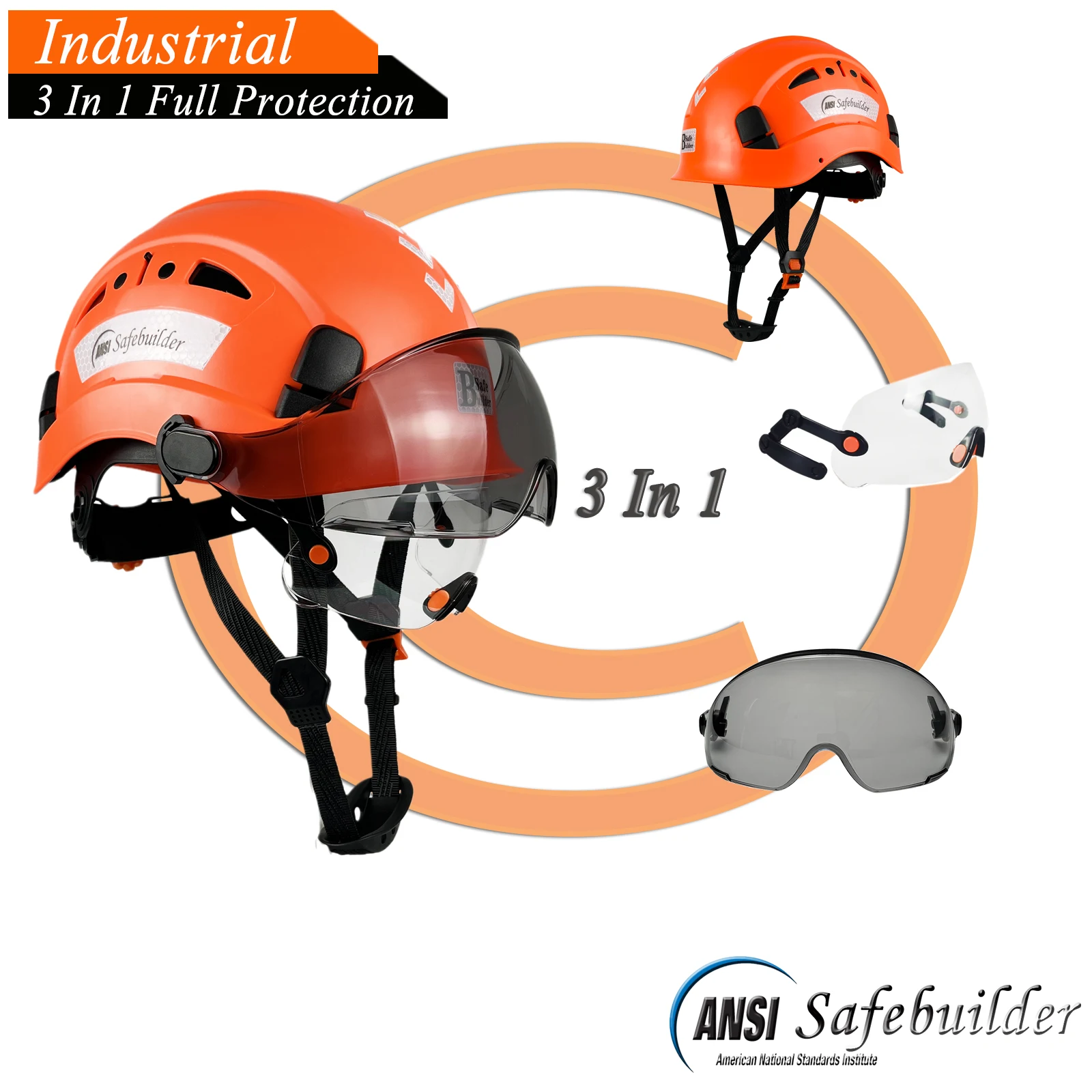 Construction Safety Helmet with Visor Built in Goggles, Engineering ABS Hard Hat, Industrial Work Cap, Men Head Protection