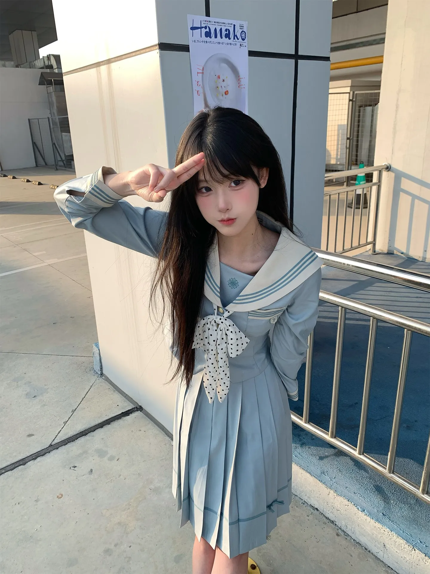 

Original JK Mint Ice Language Sailor Suit Long Sleeve Uniform Short Sleeve Navy Collar Set Women's Mid-Summer Outfit