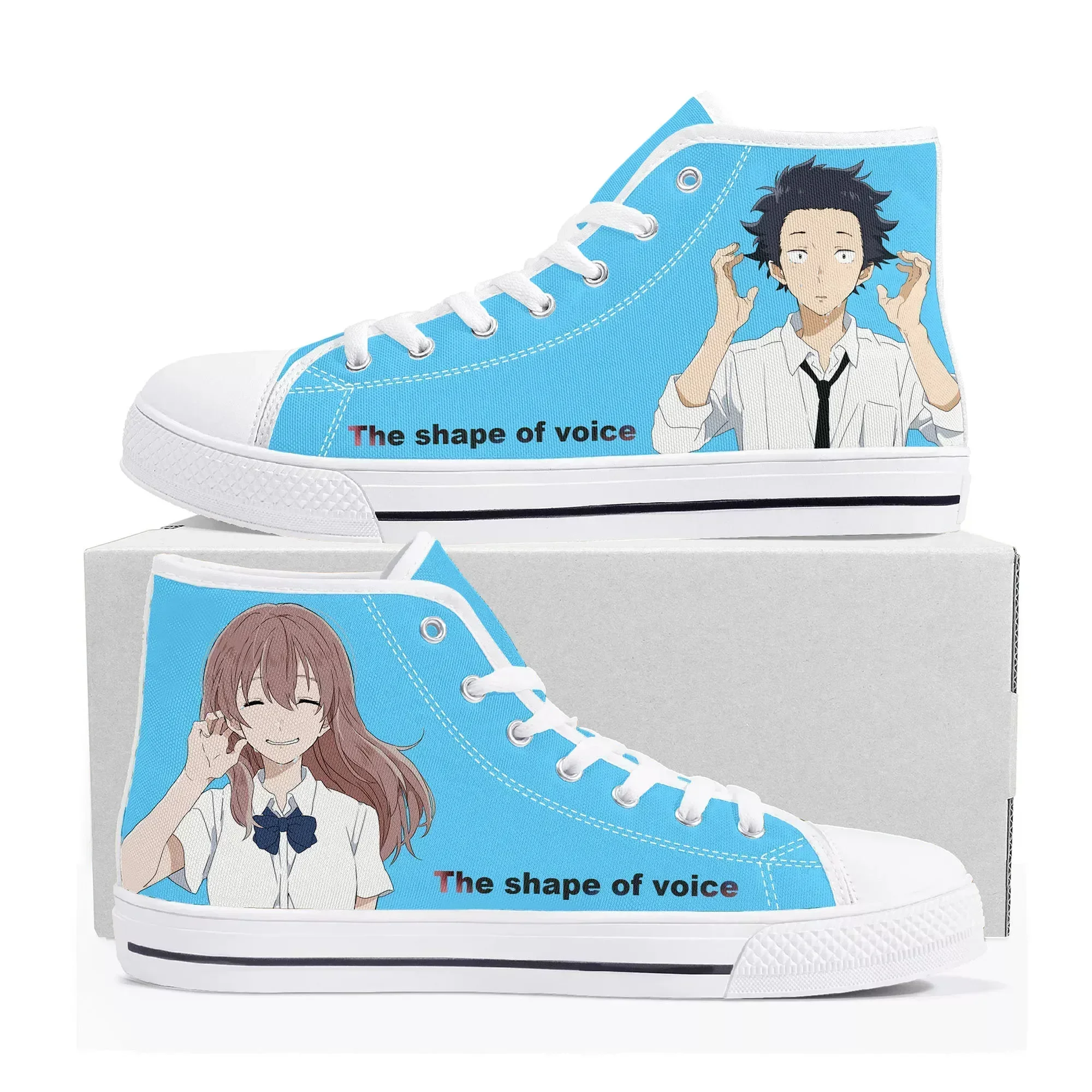

Кроссовки A Silent Voice High Top для мужчин и женщин, высококачественные кеды из канваса, с принтом в стиле японских комиксов и манги, парные, индивидуальный дизайн