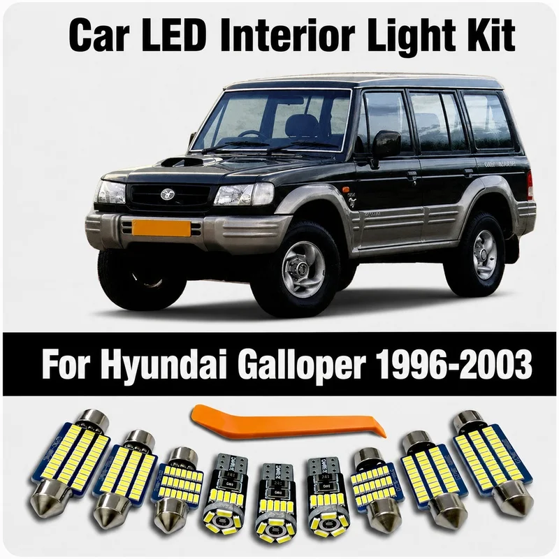 9Pcs LED Interior Dome Map Light Kit For Hyundai Galloper 1990-1998 1999 2000 2001 2002 2003 Trunk Lamp Car Accessories