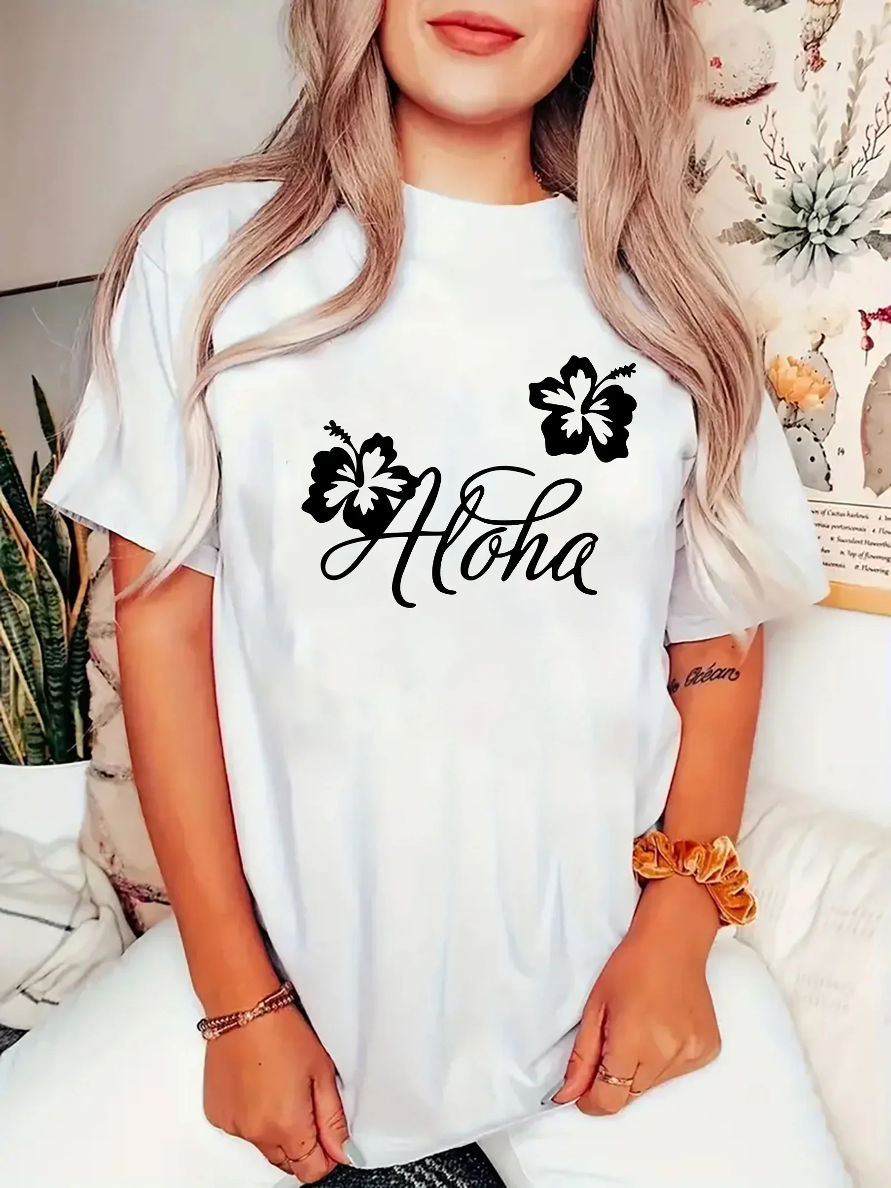 

Алоха-Camiseta con estampado Floral para mujerЛучшая манга corta con cuello redondo и манга cortaropa de calle Harajuk