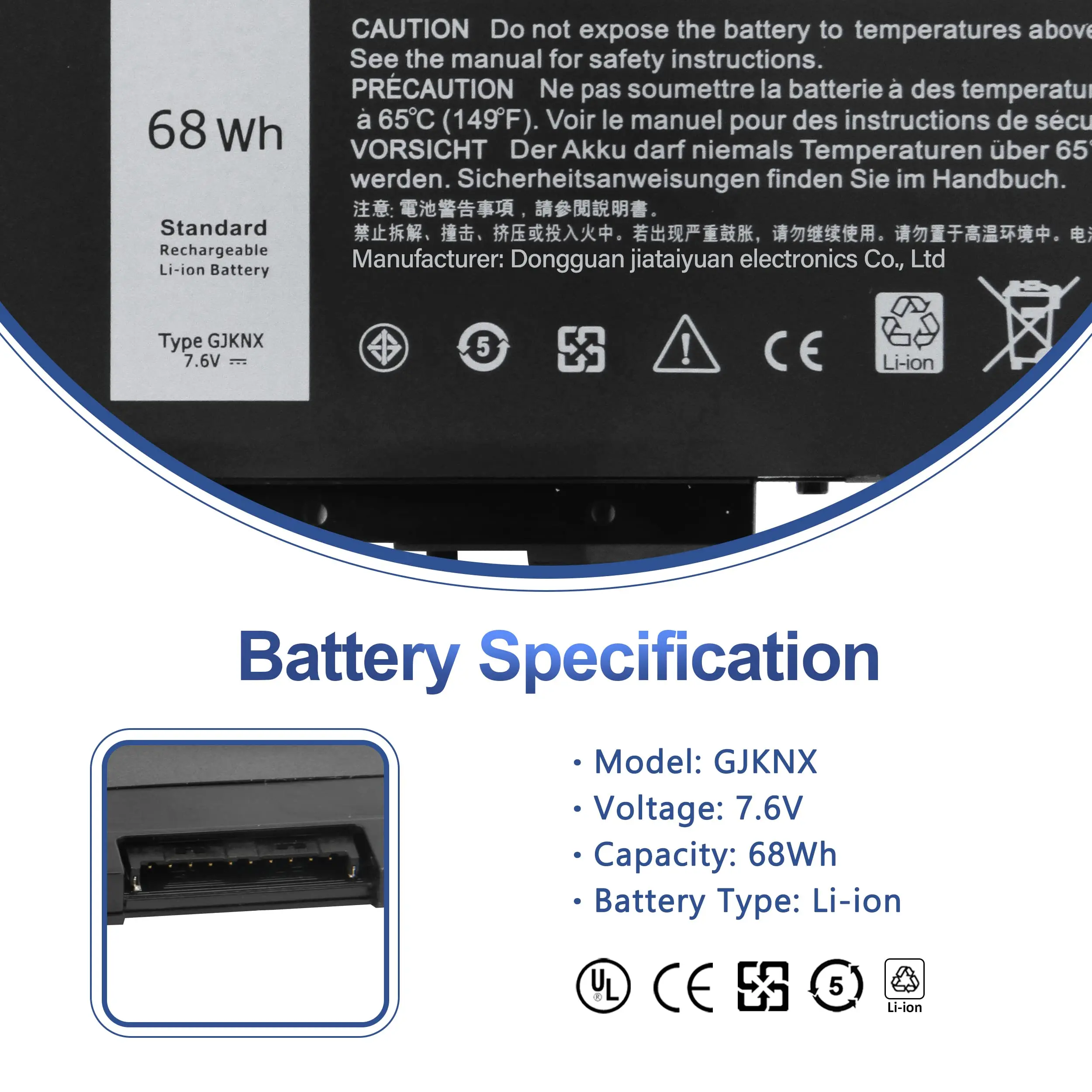 GJKNX Laptop Battery for Dell Latitude 5280 5288 5290 E5480 E5580 E5490 E5491 E5590 E5591 5480 5488 5490 Precision 15 3520 M3530