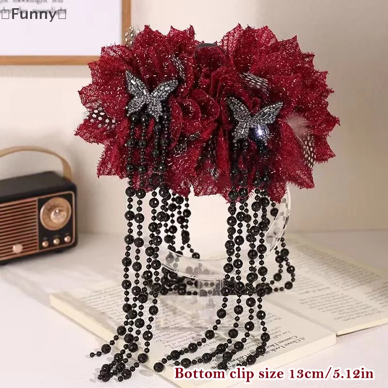 Vintage Tassel Flowers Hair Claw Exquisite Floral Shark Clip Spinki do włosów Kobiety Temperament Nakrycia głowy Akcesoria do włosów Prezenty dla dziewczynek — zdjęcie 7