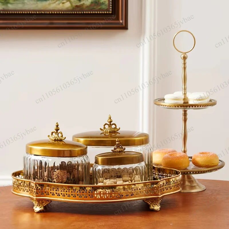 French Court Style Fruit Plate Stand Brass Tray Glass Storage Jar Home Decoration Ornament