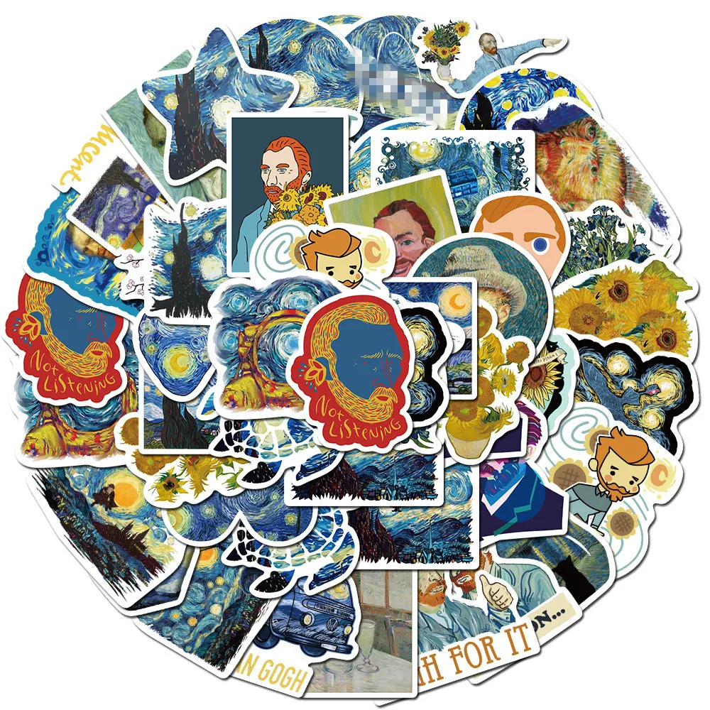 40 Pcs/Set Van Gogh Oil Painting Graffiti Sticker for Laptop Suitcase DIY Scrapbooking Journal Decoration Stickers