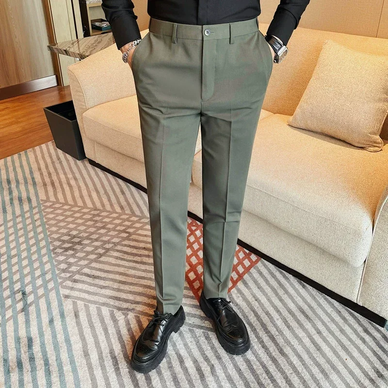 2024 Autumn Winter New Solid Color Slim Fit Suit Pants High Quality Fashion High Waisted Formal Business Casual Trousers Hommes