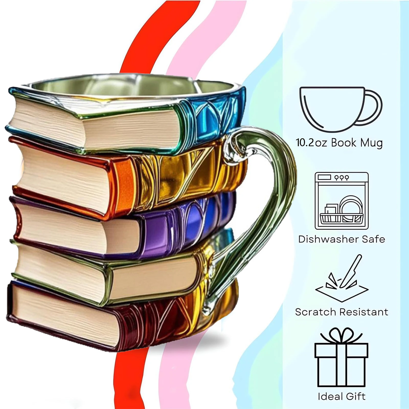 3D Book Mug Novelty Resin Painted Coffee Cup Literary Themed Novelty Drinkware For Kitchen Restaurant Hotel Travel Home Use
