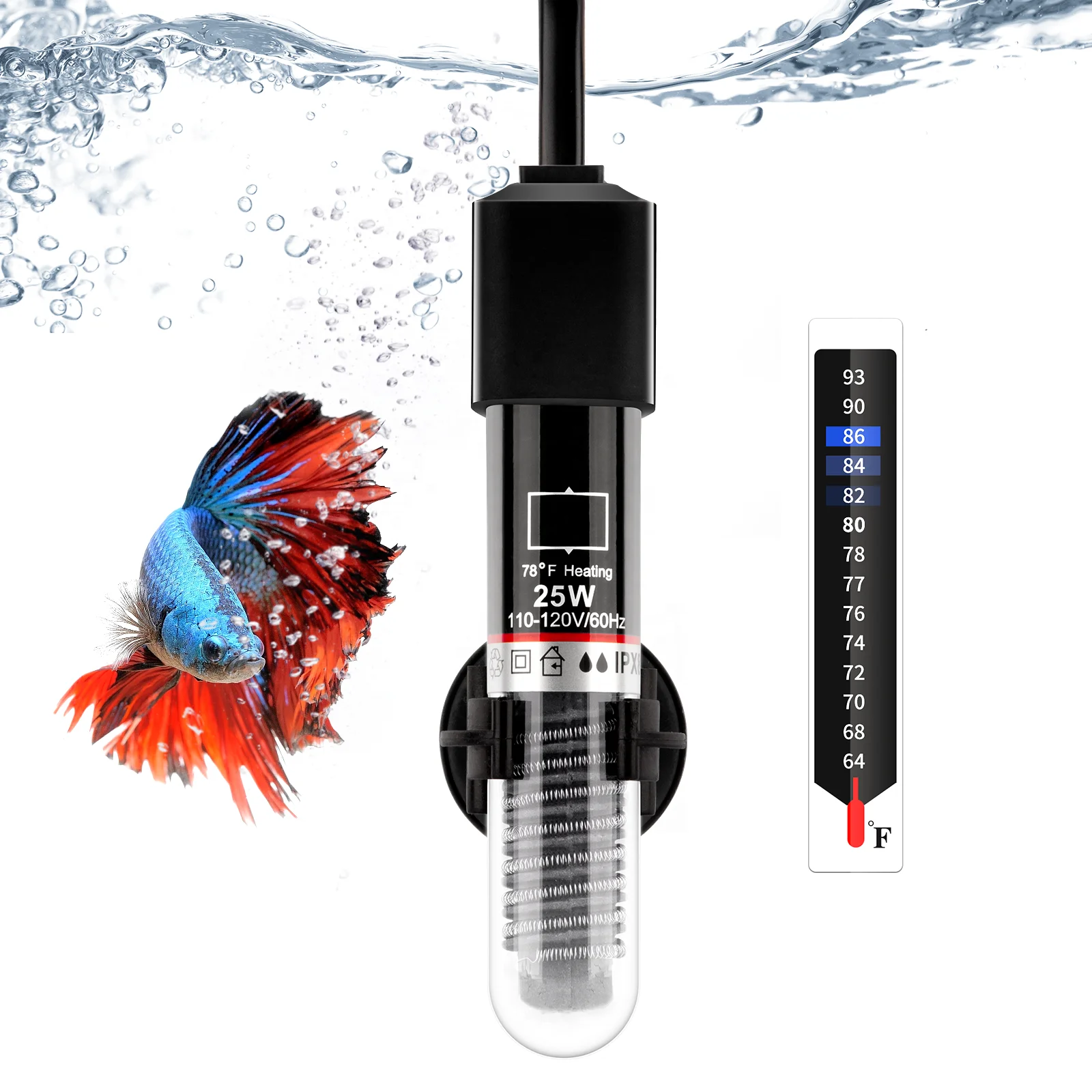 25W aquarium diving heater preset temperature 1-5 gallons fresh/salt water fish tank small size free