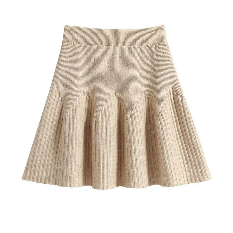 Skirt female 2023 autumn and winter fashion jacquard knitted skirt wool all-match solid skirt bottoming short umbrella skirt