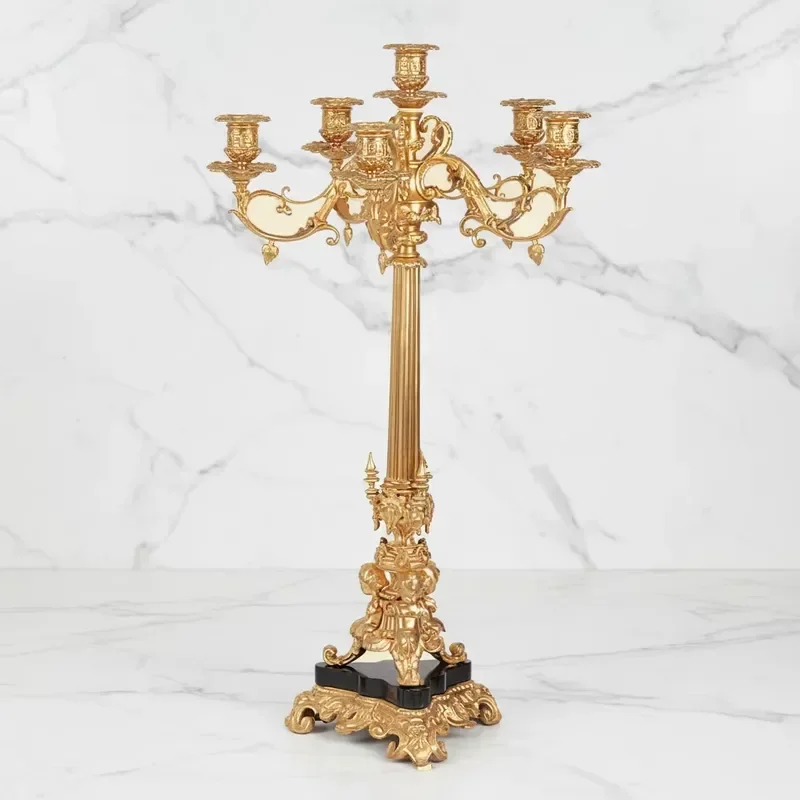 One Pcs of European Gilt Gold Rococo Style Brass Candelabra 5 Arms for Home Deco&Religion