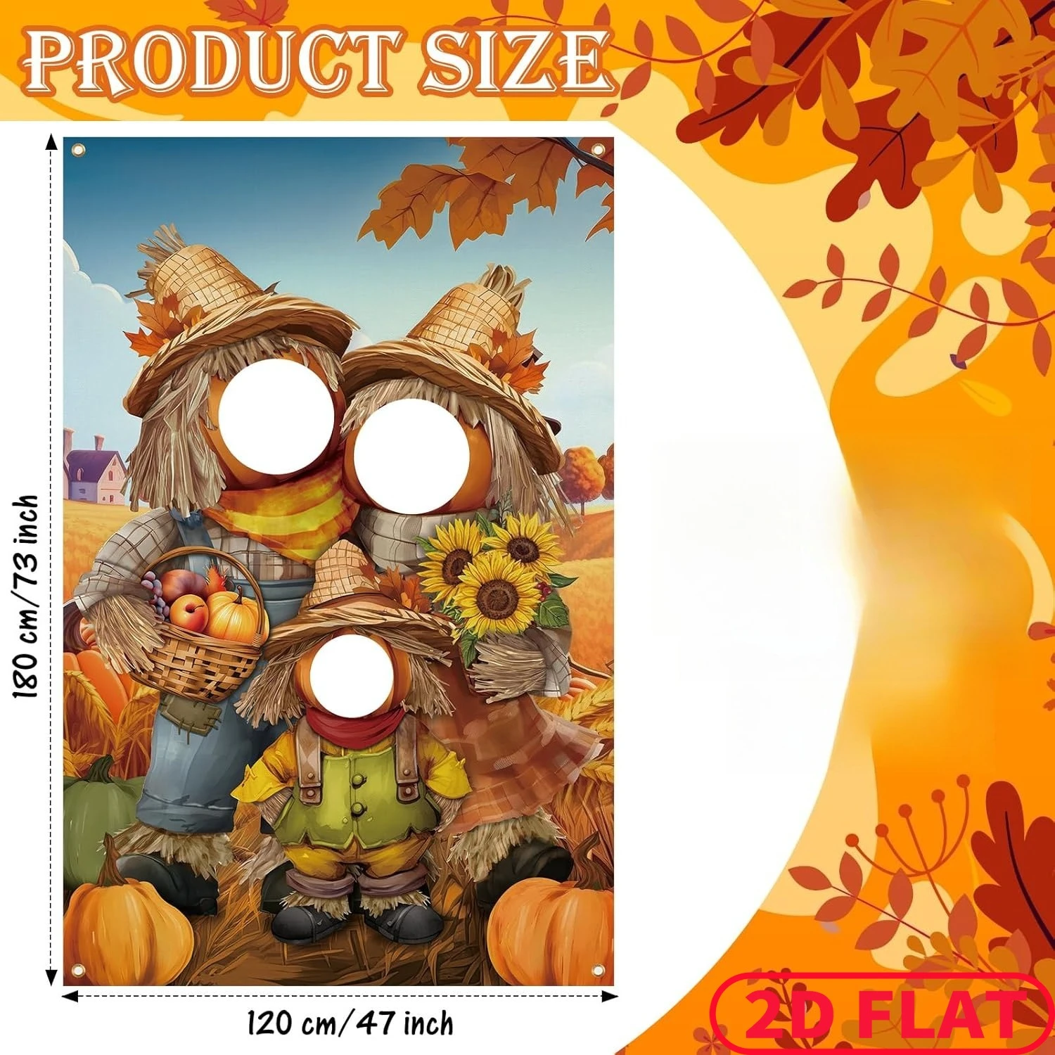 1pc Fall 3 Face Hole Party Banner, 2D FLAT Photo Booth Prop Head Cutout, Autumn Pumpkin and Scarecrow Door Cover Banner