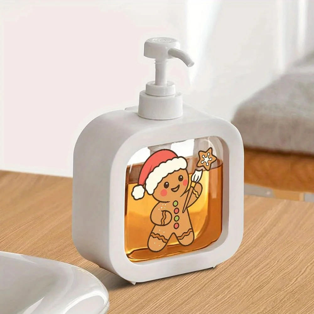 Gingerbread Christmas Soap Dispenser: Pump, wall-mounted – bathroom/kitchen, hand soap/lotion set.