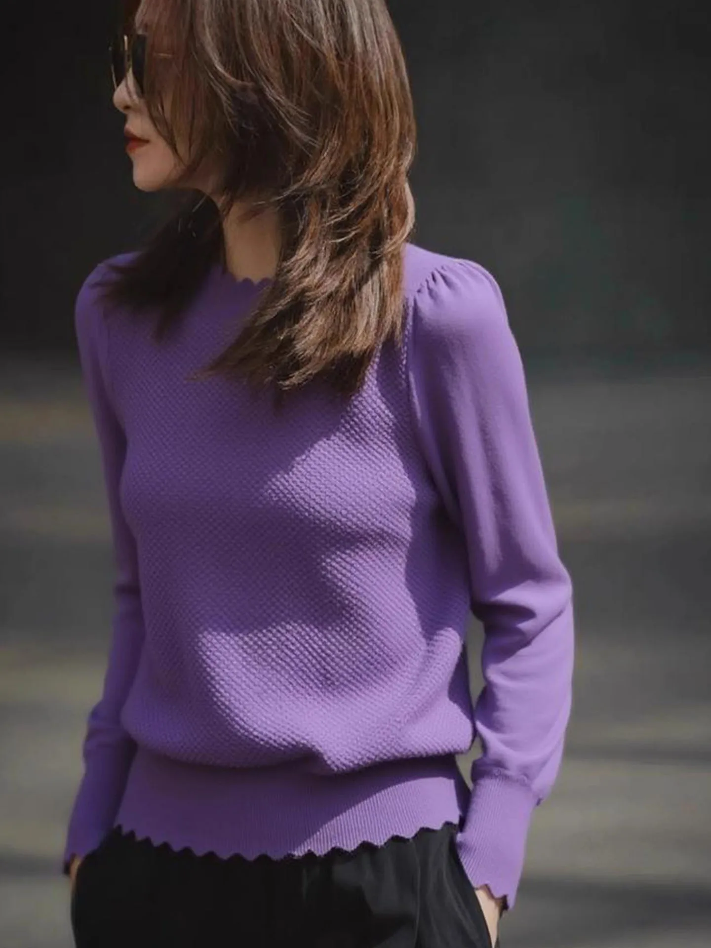 

Ele Pure Color Long Sve Base irt Skin-friendly Knitted Top Trendy Commute Faion Women's Premium Quali Autumn Winter