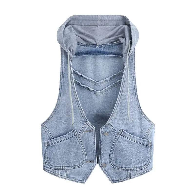 New Women's Denim Vest Coat Summer Korean Version Short Sleeveless Ladies Cowboy Waistcoat Loose Elegant Female Horse Clip Tops
