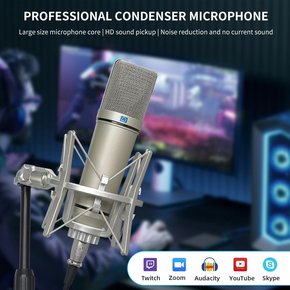 KDES U87 AI XLR Condenser Microphone Professional Cardioid Studio Mic for Recording Podcasting Voice Over Streaming Home Studio