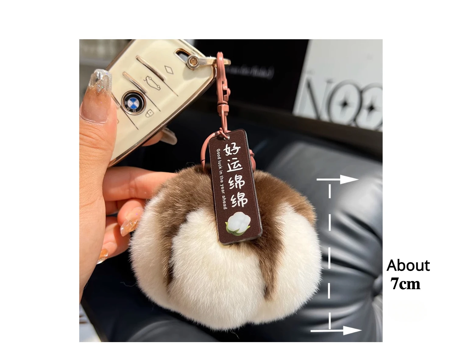 Niedlicher Schlüsselanhänger aus Kaninchenfell und Baumwolle, Plüsch-Anhänger für Schultaschen, Geschenk, Kawaii Rucksack-Schlüsselanhänger, Accessoires – Detail 1