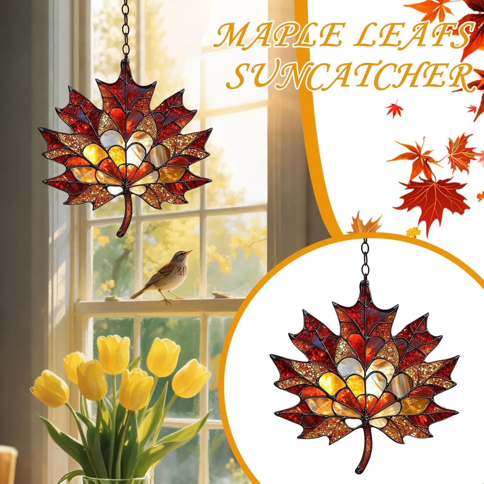 2D Herbst Ahornblatt f Sonnenfänger für Fenster, Acryl Ahornblätter hängende Verzierung Herbst L eaf Dekor Anhänger für Gartenparty