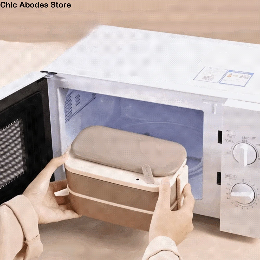 

2-слойный ланч-бокс из нержавеющей стали 304 с посудой и сумкой для хранения, разделенный контейнер для еды, прямоугольная коробка для пикника в микроволновой печи