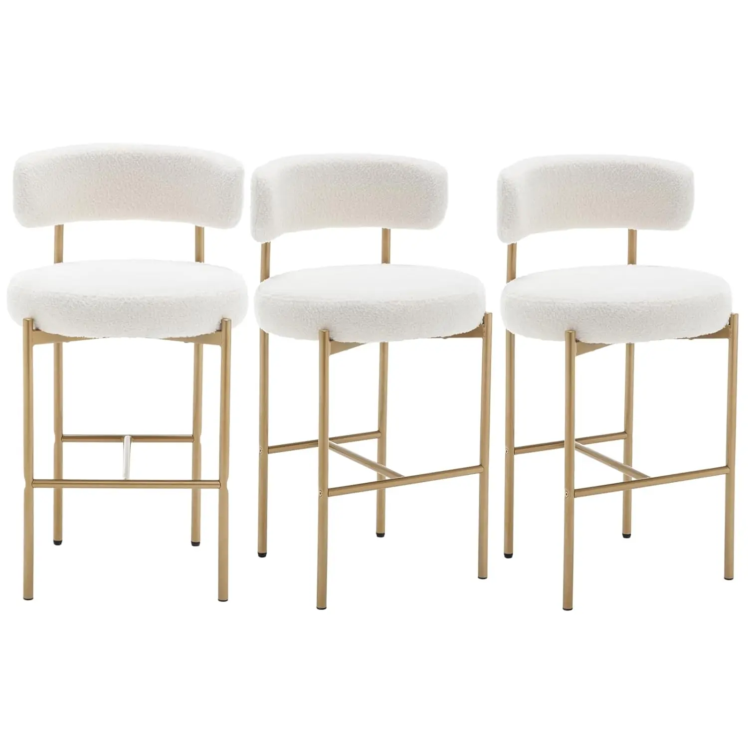 

Gold Boucle Bar Stools Set of 3, 26" Modern Counter Stools with Backs, White Upholstered Barstools for Kitchen Island, Pub, Cafe