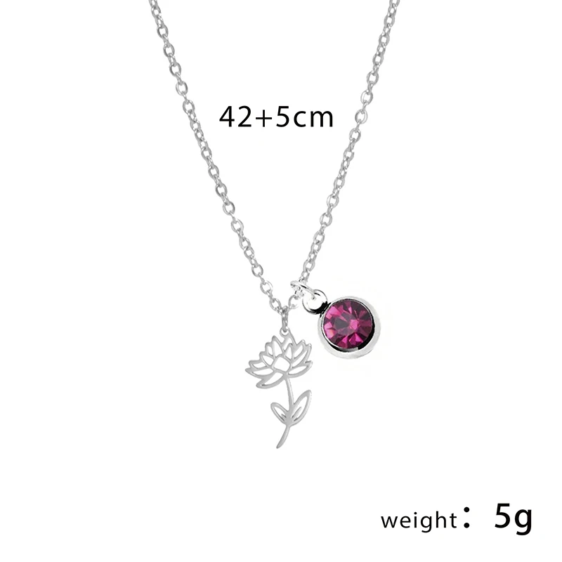 12 Months Birthstone Birth Flower Necklace For Women Stainless Steel Jewelry Birthday Gifts