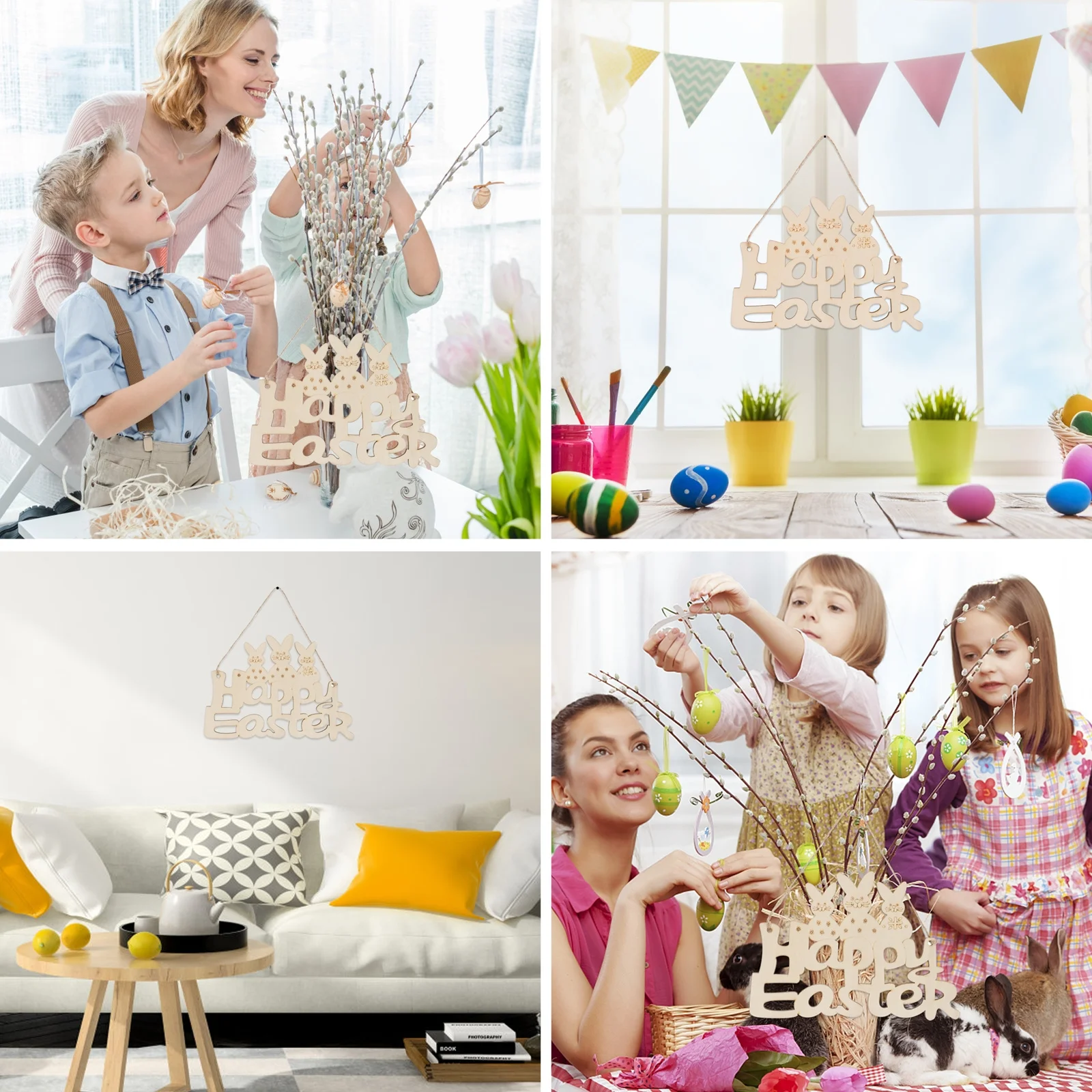 

2pcs Letter Rabbit Hanging Decor Wooden Easter Wall Pendant For Garden Door Stair Background Decoration Party Sign Home