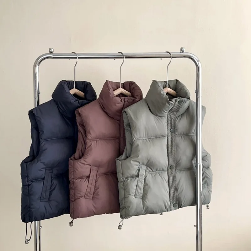 

Детская хлопковая куртка со стоячим воротником, жилет для мальчиков и девочек, однотонное, высокое качество, весенне-осеннее детское пальто, детский теплый жилет