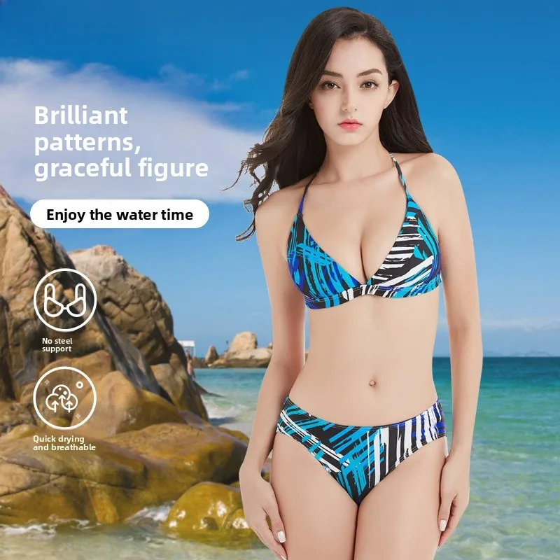

European and American sexy back bikini, printed bikini, two-piece swimsuit, backless fashion for summer