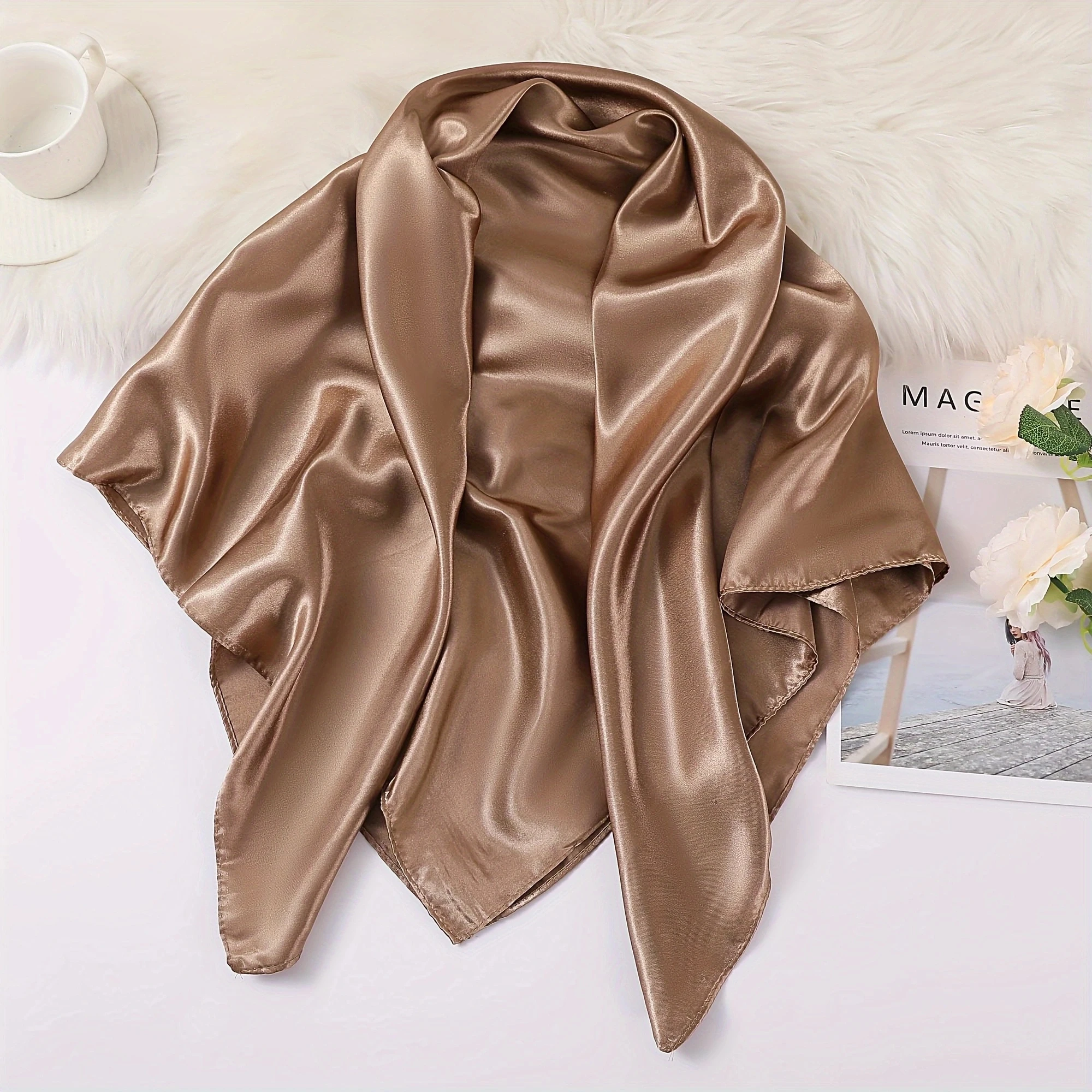 Solid Color 90*90cm Silk Scarf Foulard Satin Bandana Headscarf Cheveux Neckerchief Hijab Accessoires For Woman Hair Scarf