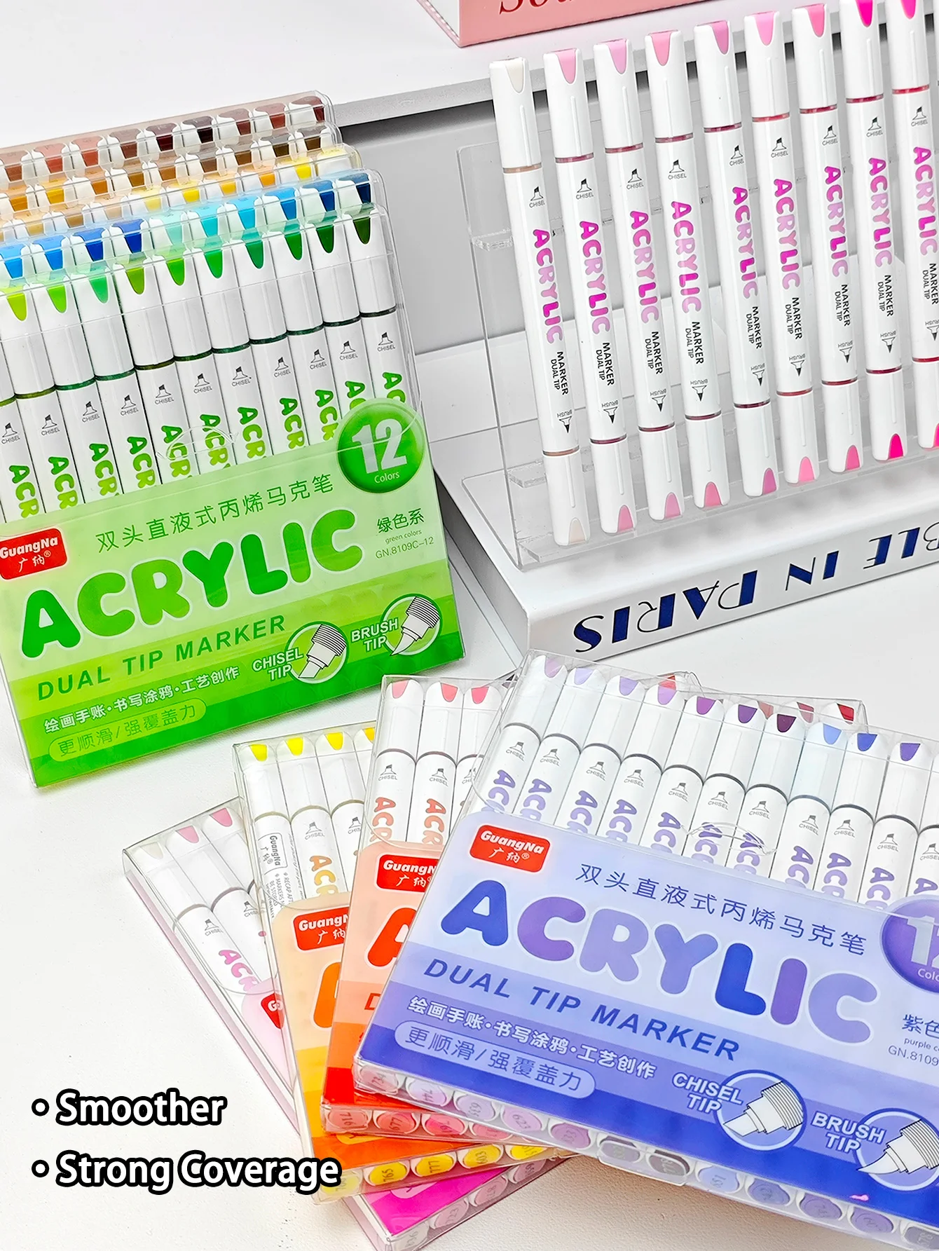 GuangNa 12/132 Farben Doppelkopf Acryl Malerei Marker Gerade Flüssigkeit Pype Acryl Marker Stifte Set Schreibwaren, GN.8109 – Detail 3