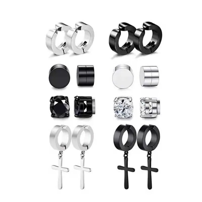 15 Pairs Lot Wholsales Stud Earrings Magnetic No Hole Zircon Men Fashion Stainless Steel Korean Earring Womens Jewellery view 3