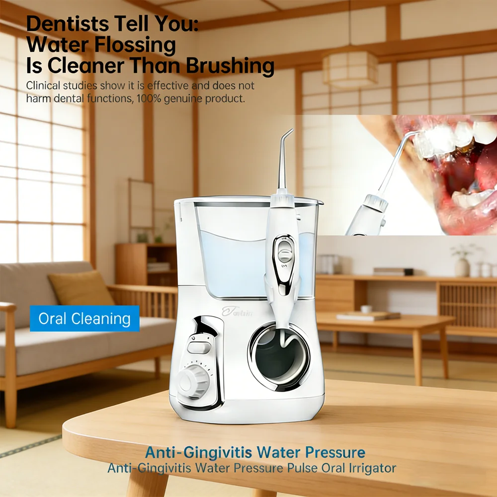 

800ML Large Capacity Water Dental Flosser Electric Desktop Oral Irrigator 10 Modes 5 Jet Tips for Family Care