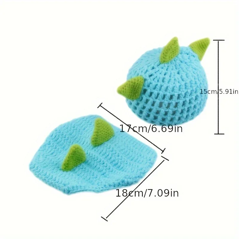 Baby Cute Dinosaur Knit Pants and Hat Set - Handmade Knit Newborn Photography Clothing, 0-3 Months Infant Baby Growing Memory