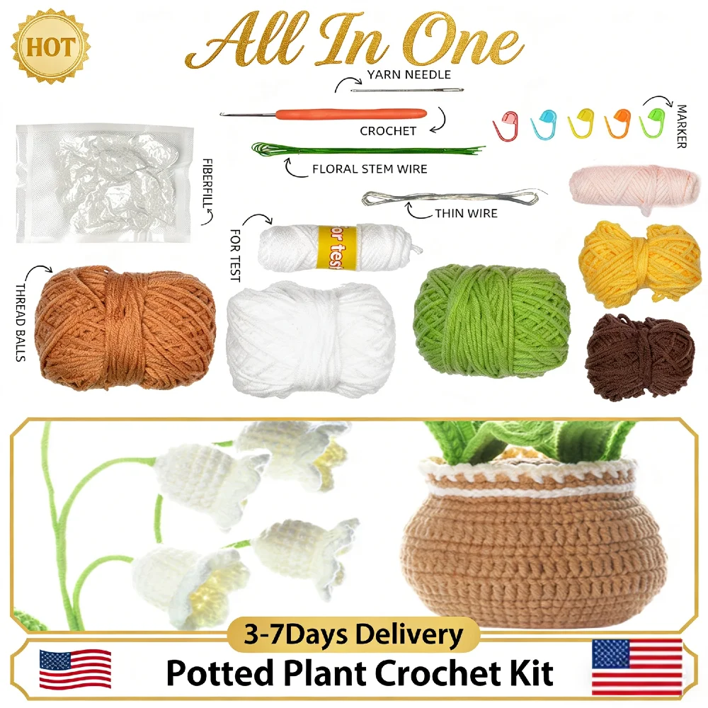 

Beginner Crochet Starter Kit Cute Flower Handmade Sewing Kit with Video Tutorials DIY Knitting Supplies Craft Gift for Adults Ki